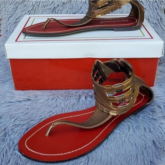 Pierre Dumas Scarpa Bronze Gladiator Flat Sandals - Picture 1 of 5